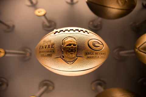Favre Football in Packers Hall of Fame Induction Room  | Favre Football in Packers Hall of Fame Induction Room |   – provided by Travel Wisconsin