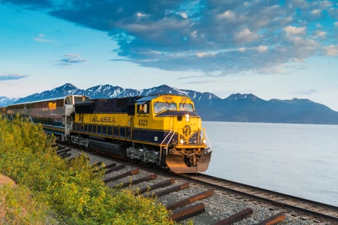 Alaska Railroad Train travels along Turnagain Arm  | Alaska Railroad Train travels along Turnagain Arm |   – provided by Visit Anchorage