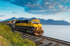 Alaska Railroad Train travels along Turnagain Arm  | Alaska Railroad Train travels along Turnagain Arm |   – provided by Visit Anchorage