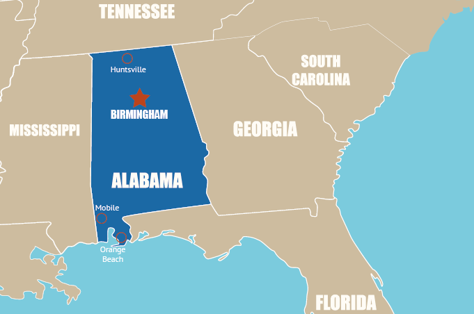 Highlight Karte von Alabama