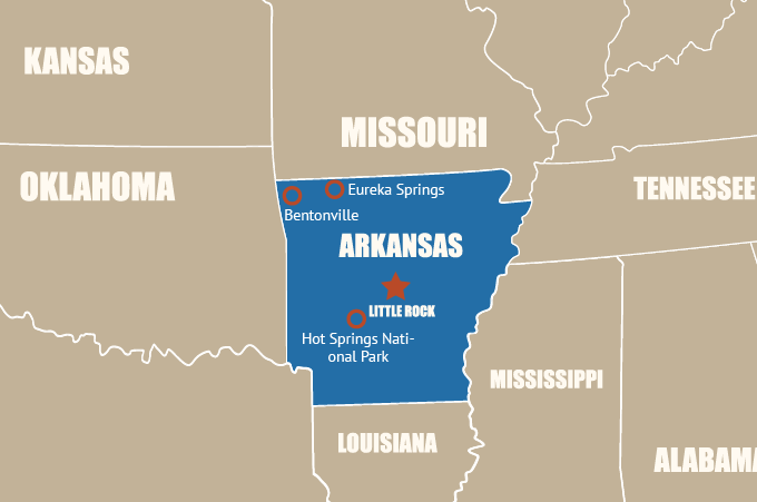 Highlight Karte von Arkansas - "The Natural State"