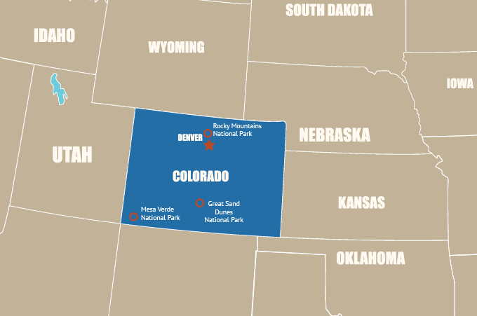 Highlight Karte von Colorado - Herz der Rocky Mountains