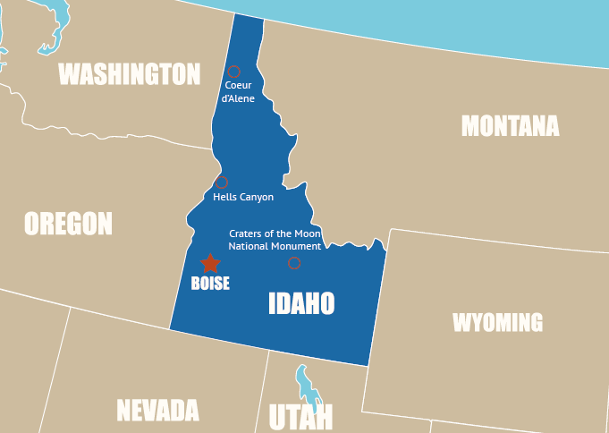 Highlight Karte von Idaho - der "Gem State"