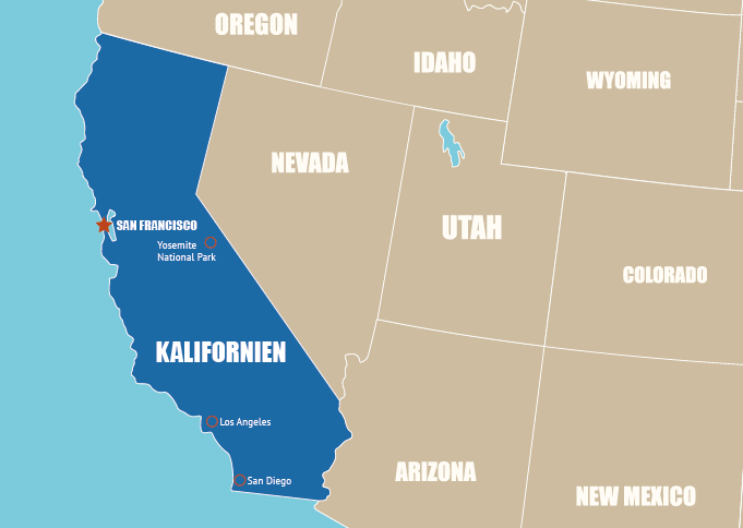 Highlight Karte von Kalifornien - der "Golden State"