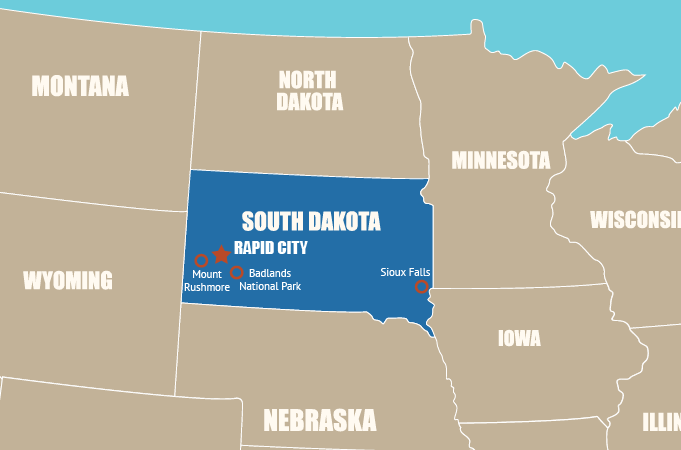 Highlight Karte von South Dakota - der "Mount Rushmore State"