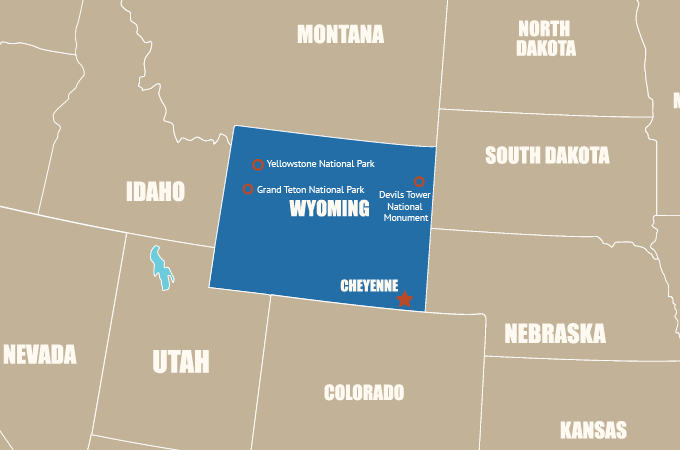 Highlight Karte von Wyoming - der "Cowboy State"